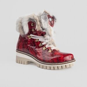 NIB NIS Italy Brigit Cocco Red Croc Leather Fur Boots 38